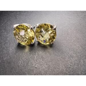 11 mm Lemon quartz stud earrings in sterling silver